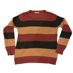 Pink Clover Women's Sweater in Rust and Black Stripes